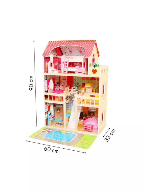 Fa babaház bútorokkal, medencével és világítással ECOTOYS