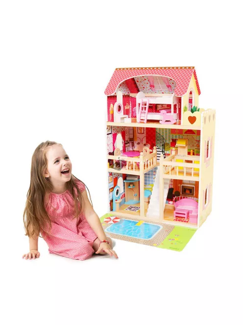 Fa babaház bútorokkal, medencével és világítással ECOTOYS