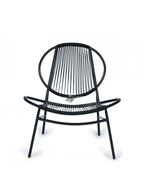 Rattan kerti bútor szett fém székekkel, pad és fekete asztal - kerti bútor, rattan bútor, kerti asztal, kerti szék