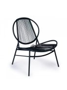 Rattan kerti bútor szett fém székekkel, pad és fekete asztal - kerti bútor, rattan bútor, kerti asztal, kerti szék