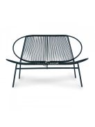 Rattan kerti bútor szett fém székekkel, pad és fekete asztal - kerti bútor, rattan bútor, kerti asztal, kerti szék