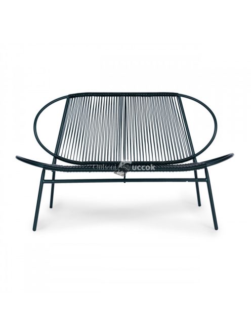 Rattan kerti bútor szett fém székekkel, pad és fekete asztal - kerti bútor, rattan bútor, kerti asztal, kerti szék