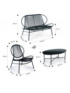 Rattan kerti bútor szett fém székekkel, pad és fekete asztal - kerti bútor, rattan bútor, kerti asztal, kerti szék