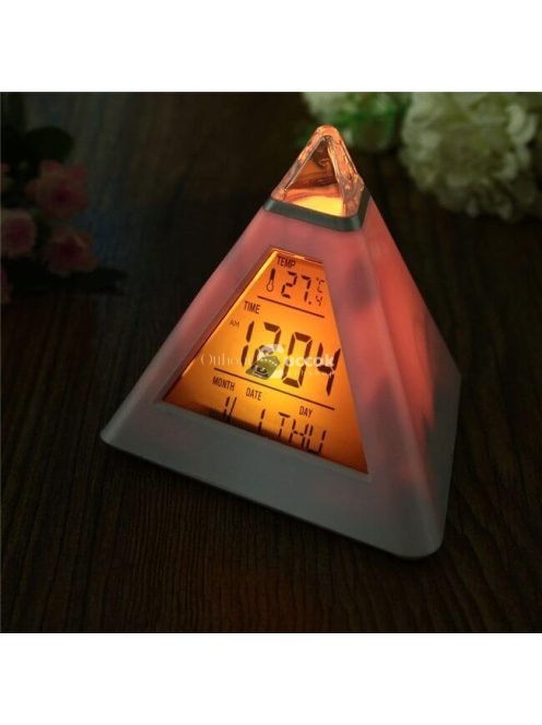 Ébresztőóra, digitális óra, asztali óra (színváltós, piramis alakú)