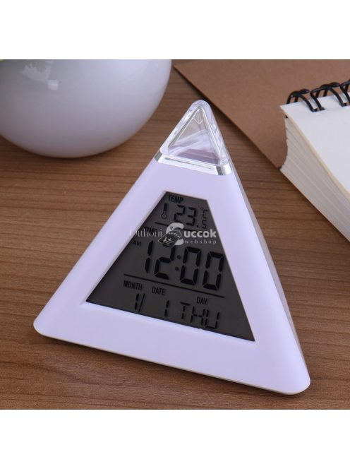 Ébresztőóra, digitális óra, asztali óra (színváltós, piramis alakú)