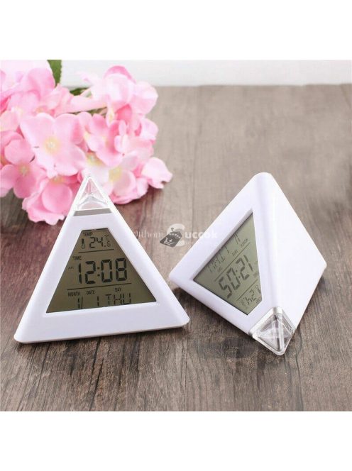 Ébresztőóra, digitális óra, asztali óra (színváltós, piramis alakú)