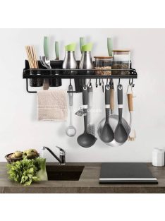   Falra szerelhető fém konyhai polc praktikus késtartóval, rendszerezővel, 10 db akasztóval (71 cm)