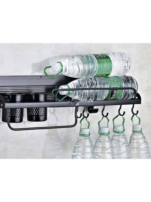 Falra szerelhető fém konyhai polc praktikus késtartóval, rendszerezővel, 10 db akasztóval (71 cm)