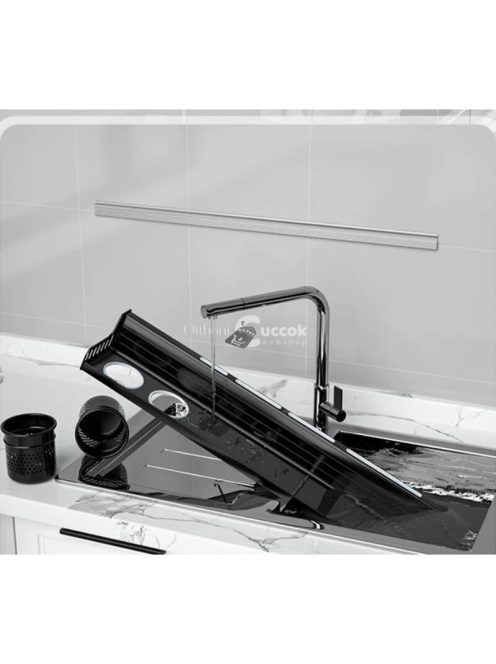 Falra szerelhető fém konyhai polc praktikus késtartóval, rendszerezővel, 10 db akasztóval (71 cm)