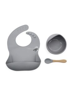   Szilikon étkészlet babáknak, állítható előke és vákuumtalpas tányér kanálkával