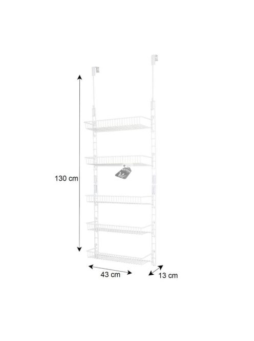 5 szintes, ajtóra akasztható fém tároló polc 130 cm