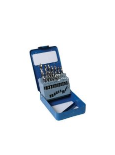   19 részes fém fúrószár készlet, fém dobozban, tárolóállvánnyal