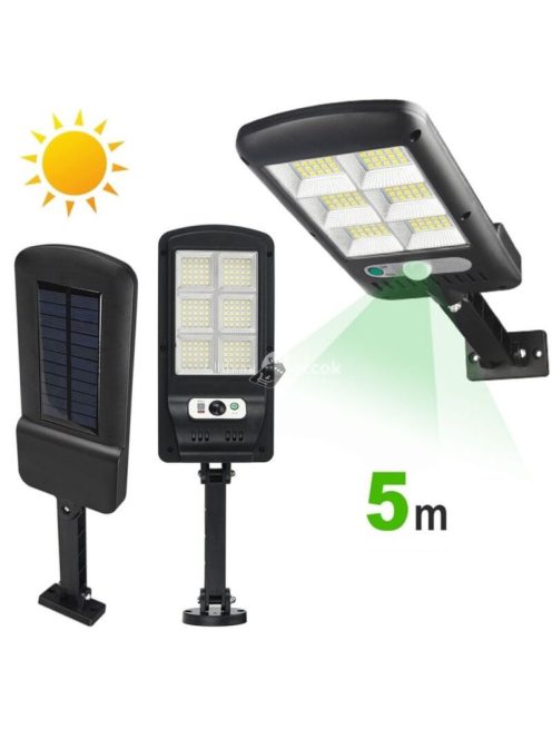 Napelemes LED lámpa mozgásérzékelővel, fali konzollal és távirányítóval 200 W