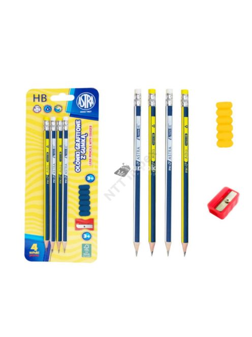 Astra HB grafit radíros ceruza hegyezővel - 4db-os