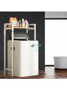   Elite Home® masszív fém fürdőszobai polc felültöltős mosógép fölé fa polccal, fehér - 120 cm