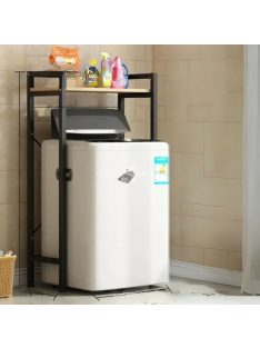   Elite Home® masszív fém fürdőszobai polc felültöltős mosógép fölé fa polccal, fekete - 120 cm
