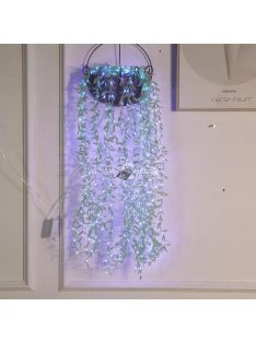   3x2 méteres ledes fényfüggöny apró zöld levelekkel, 8 programos, sorolható, kék