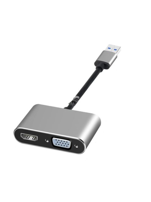 USB2.0 - HDMI/VGA átalakító adapter, + 3.5 mm jack csatlakozó