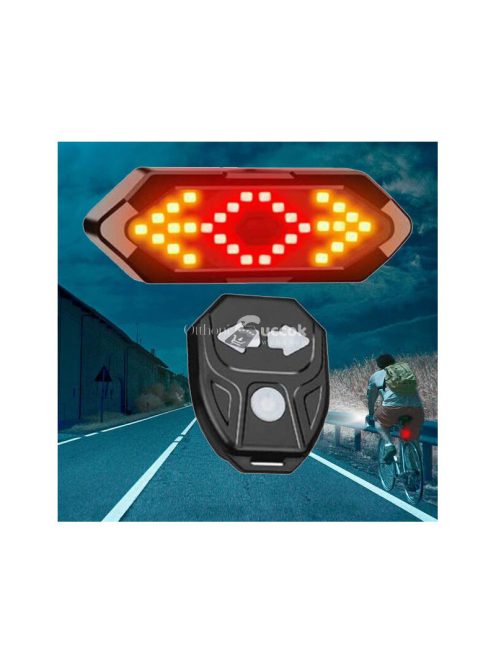 Akkumulátoros hátsó LED biciklilámpa, index, hang- és fényjelzés, távirányítóval