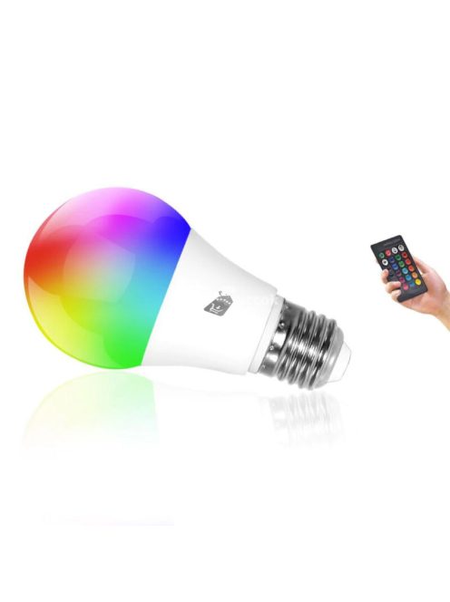 Távirányítós RGBW LED 10W E27 izzó színes és fehér fénnyel