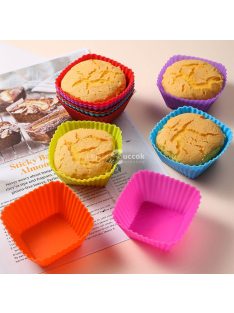 12 részes színes szilikon muffin sütőforma - szögletes