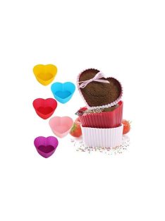   12 részes színes szilikon muffin sütőforma - szív alakú