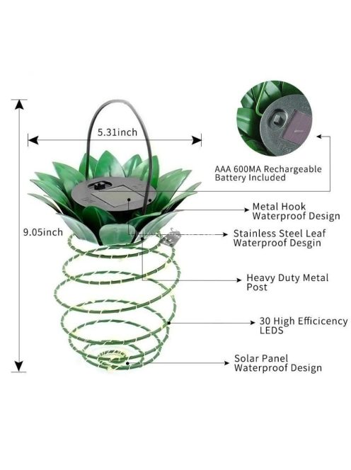25 LED-es ananász formájú napelemes kültéri dekorációs lámpa