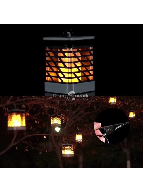 75 LED-es tűzhatású felakasztható napelemes kerti lámpa