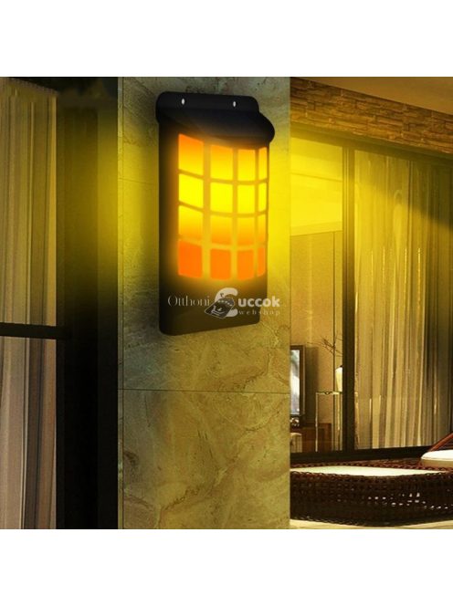 Hangulatos láng hatású napelemes fali lámpa, dekoráció