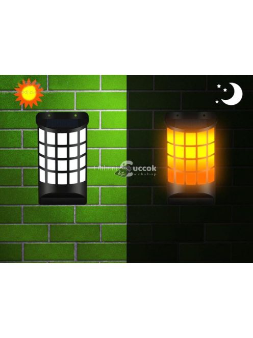 Hangulatos láng hatású napelemes fali lámpa, dekoráció