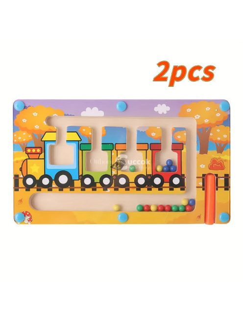 Mágneses fa vasúti labirintus kirakós játék