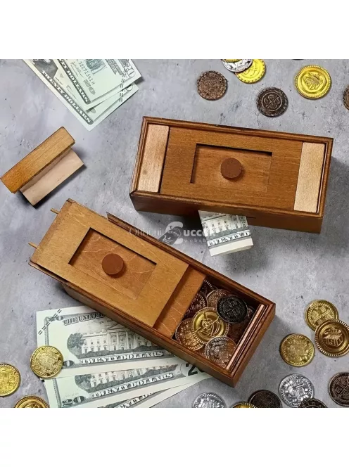 Fa Puzzle Pénzes Doboz Titkos Rekeszzel