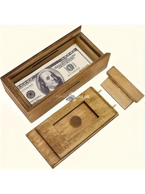 Fa Puzzle Pénzes Doboz Titkos Rekeszzel