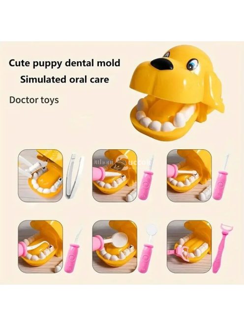 Játék állatorvosi szett, sztetoszkóppal, fecskendővel és fogászati eszközökkel