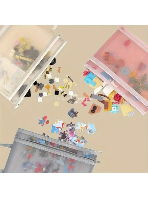 5 darab színes, hálós cipzáras táska, dupla rétegű nylon kirakó játék tároló szervező