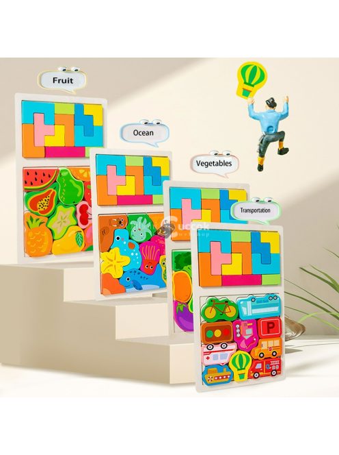 Színes 3D Fa Puzzle - Fejlesztő Játék Gyerekeknek, Fejleszti az Intelligenciát és Kreativitást