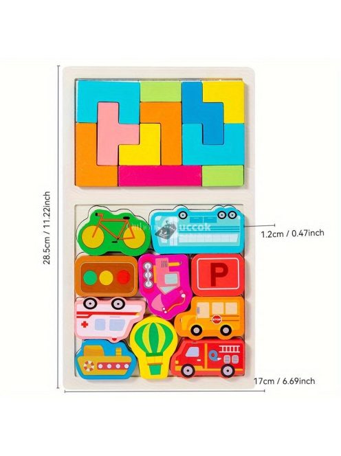 Színes 3D Fa Puzzle - Fejlesztő Játék Gyerekeknek, Fejleszti az Intelligenciát és Kreativitást