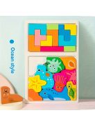 Színes 3D Fa Puzzle - Fejlesztő Játék Gyerekeknek, Fejleszti az Intelligenciát és Kreativitást