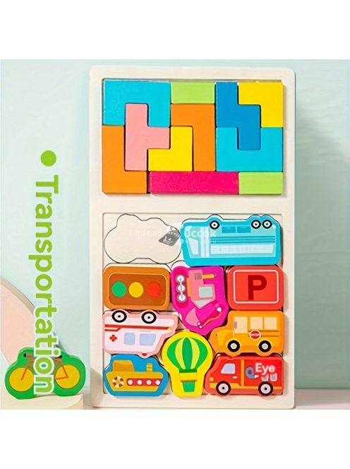 Színes 3D Fa Puzzle - Fejlesztő Játék Gyerekeknek, Fejleszti az Intelligenciát és Kreativitást