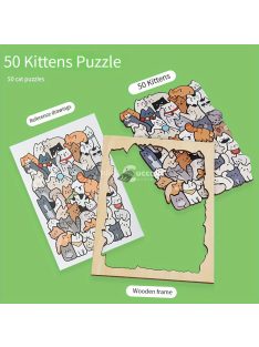   50 db-os fa puzzle, vegyes színekben, szabálytalan alakú kutya, macska, panda kialakítás