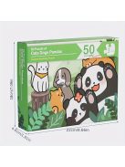 50 db-os fa puzzle, vegyes színekben, szabálytalan alakú kutya, macska, panda kialakítás