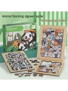 50 db-os fa puzzle, vegyes színekben, szabálytalan alakú kutya, macska, panda kialakítás