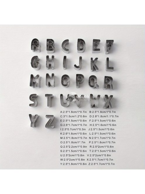 26db, rozsdamentes acél ábécés sütivágók