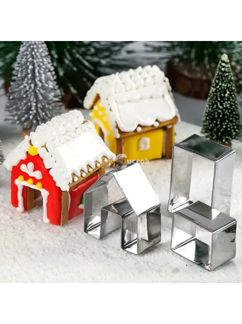3 részes karácsonyi rozsdamentes acél mini ház süti kiszúró készlet