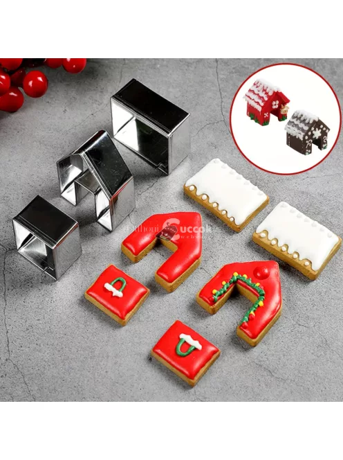 3 részes karácsonyi rozsdamentes acél mini ház süti kiszúró készlet