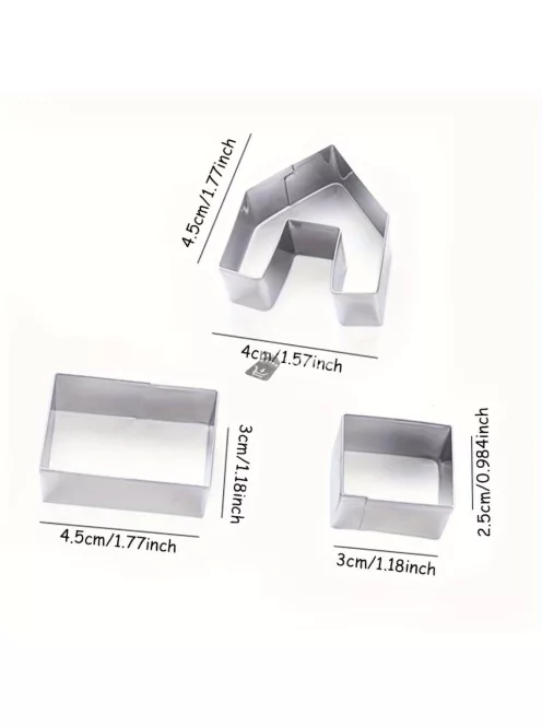 3 részes karácsonyi rozsdamentes acél mini ház süti kiszúró készlet