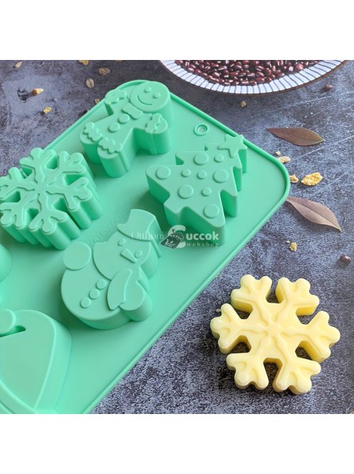 1 db Karácsonyi szilikon sütőforma - hóember, hópehely és Mikulás sapka forma