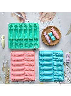   12-üreges szilikon nyúl és répa alakú forma cukorkához, csokoládéhoz és tortához