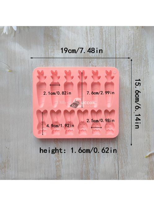 12-üreges szilikon nyúl és répa alakú forma cukorkához, csokoládéhoz és tortához