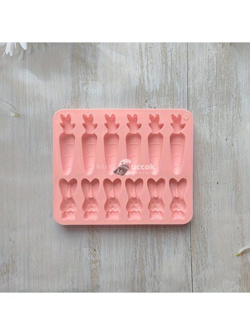 12-üreges szilikon nyúl és répa alakú forma cukorkához, csokoládéhoz és tortához